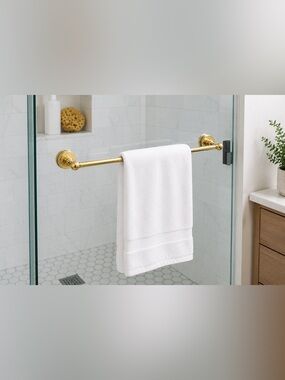 24” Shower Door Towel Bar Satin Brass | Luxury Bathroom Glass Door Towel Holder